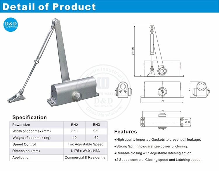 Silent Safety Spring Hardware Hold Open Side Front Door Closer