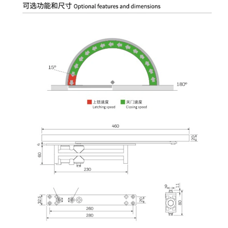 Aluminum Wooden Door Concealed Door Closer