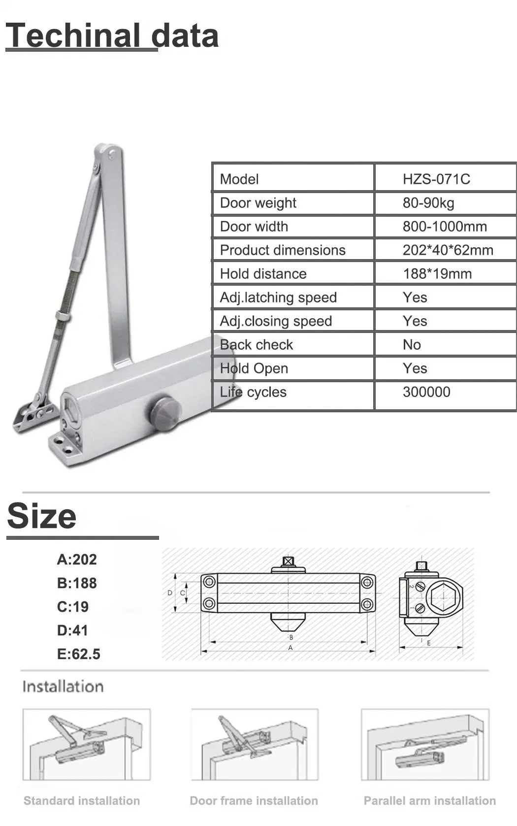 High Quality Spring Glass Door Self Closing Automatic Sliding Door Closer